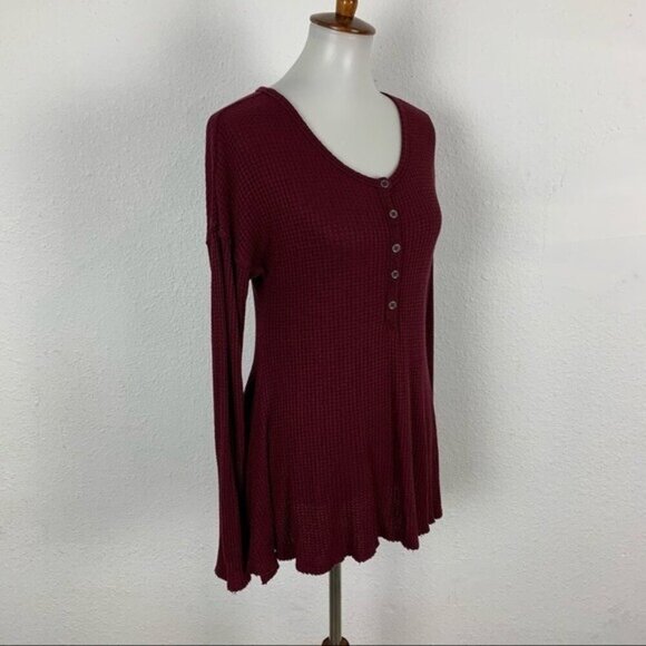 Altair’d State Thermal Top Small Maroon Henley Cozy Layering Fall - Picture 4 of 8